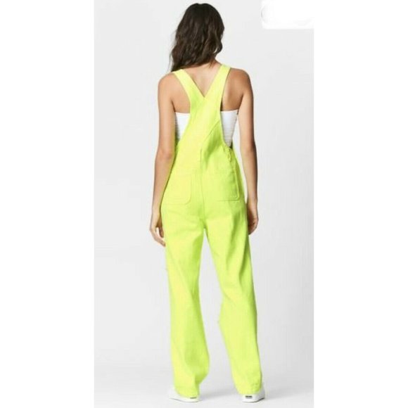 NEW CARMAR Neon Yellow Green Jean Denim Overalls - Picture 3 of 7
